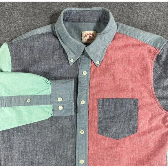 Brooks Brothers Red Fleece Colorblock Chambray Button Down Shirt Men's Medium - Picture 4 of 9